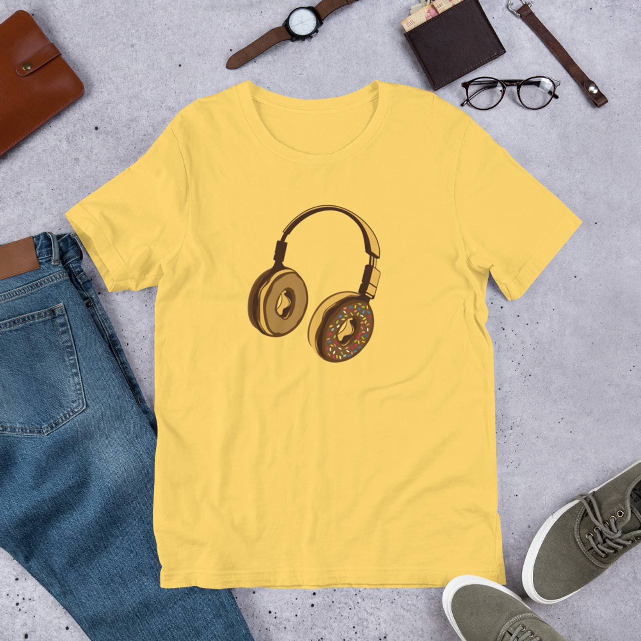 Yellow T-Shirt - Bella + Canvas 3001 Headphone Donut
