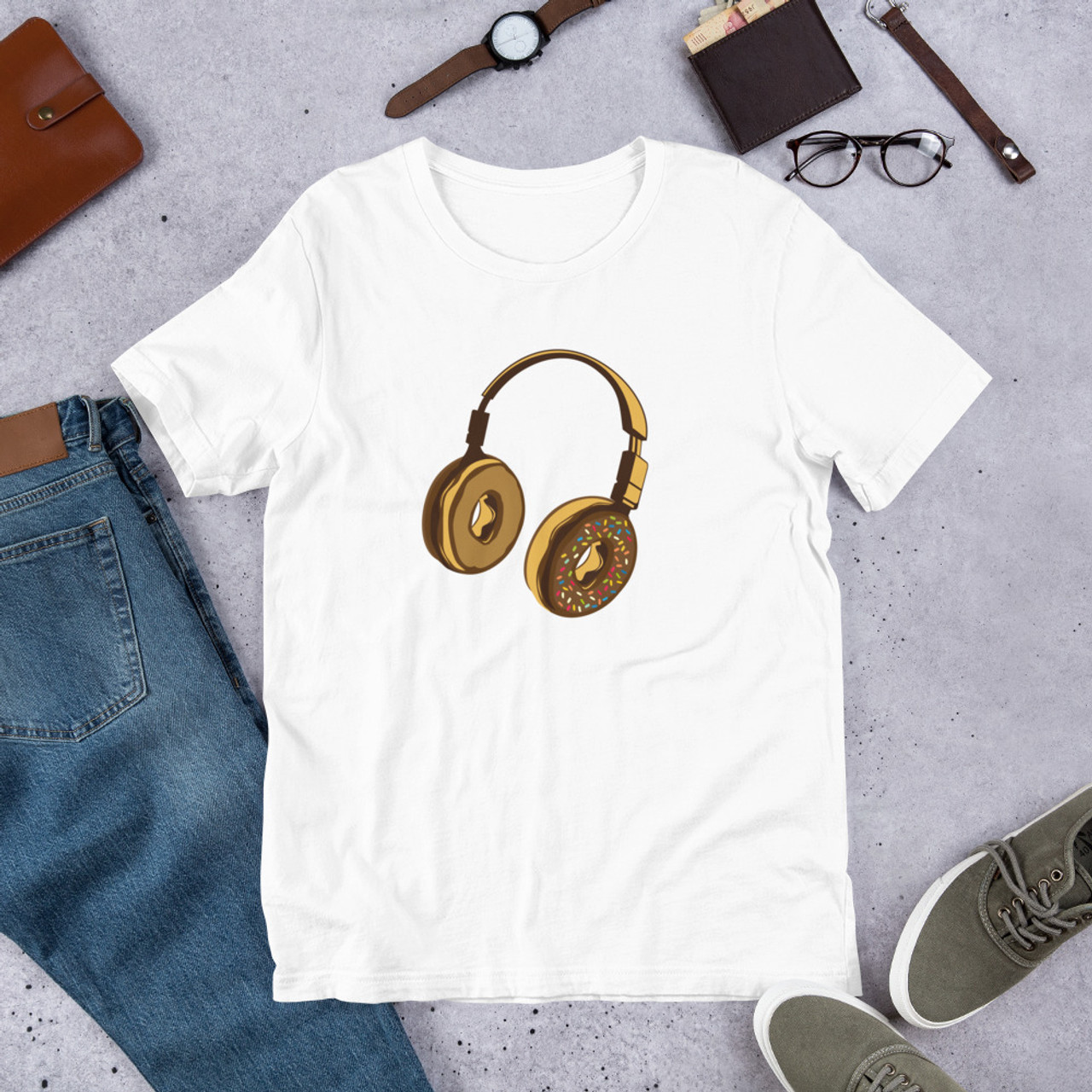 White T-Shirt - Bella + Canvas 3001 Headphone Donut
