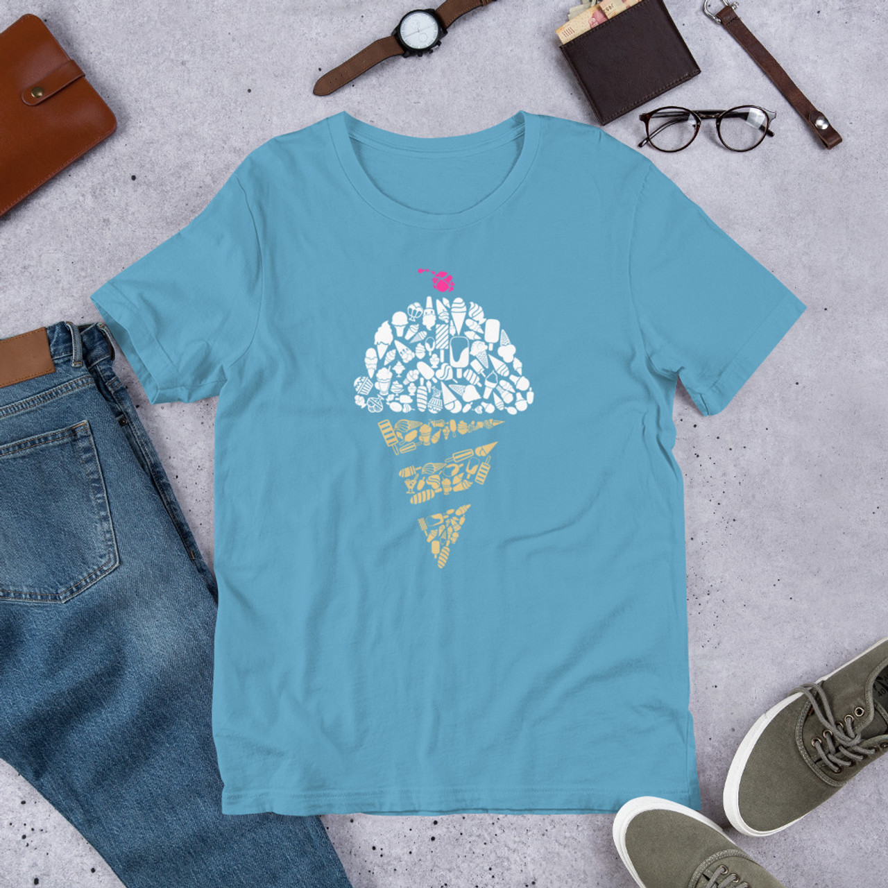 Ocean Blue T-Shirt - Bella + Canvas 3001 Ice Cream