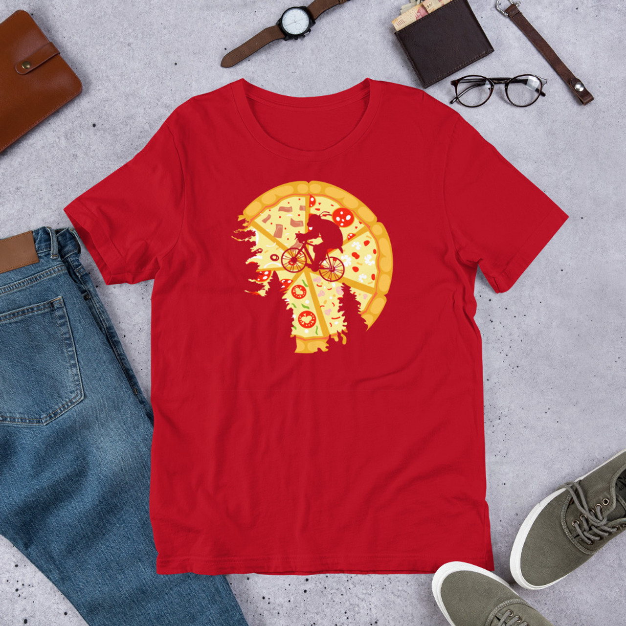 Red T-Shirt - Bella + Canvas 3001 Pizza Moon