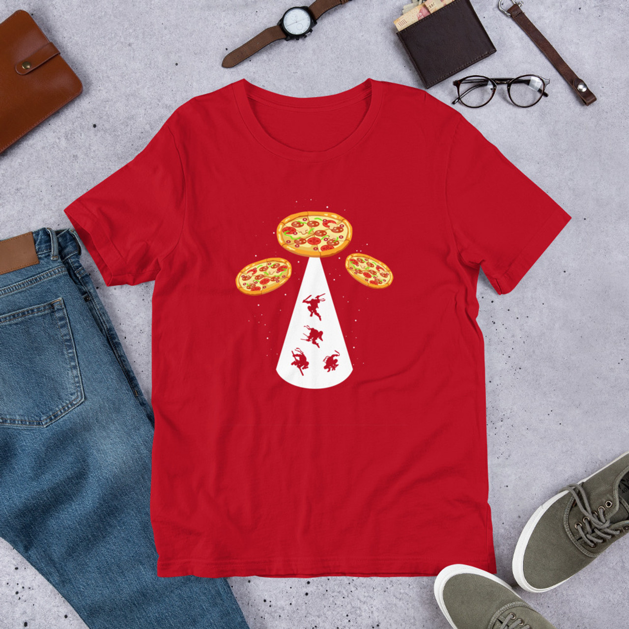 Red T-Shirt - Bella + Canvas 3001 Pizza UFO
