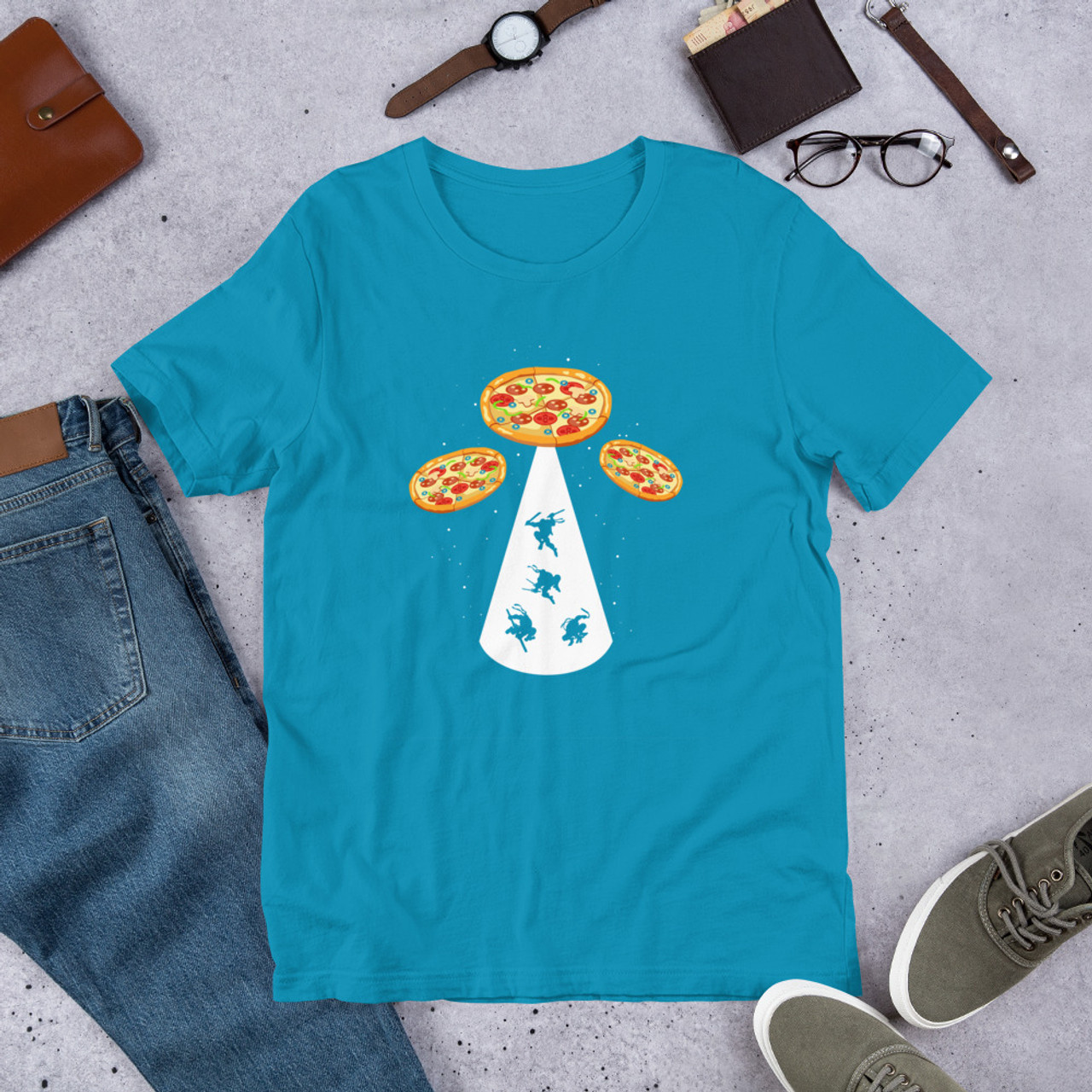 Aqua T-Shirt - Bella + Canvas 3001 Pizza UFO