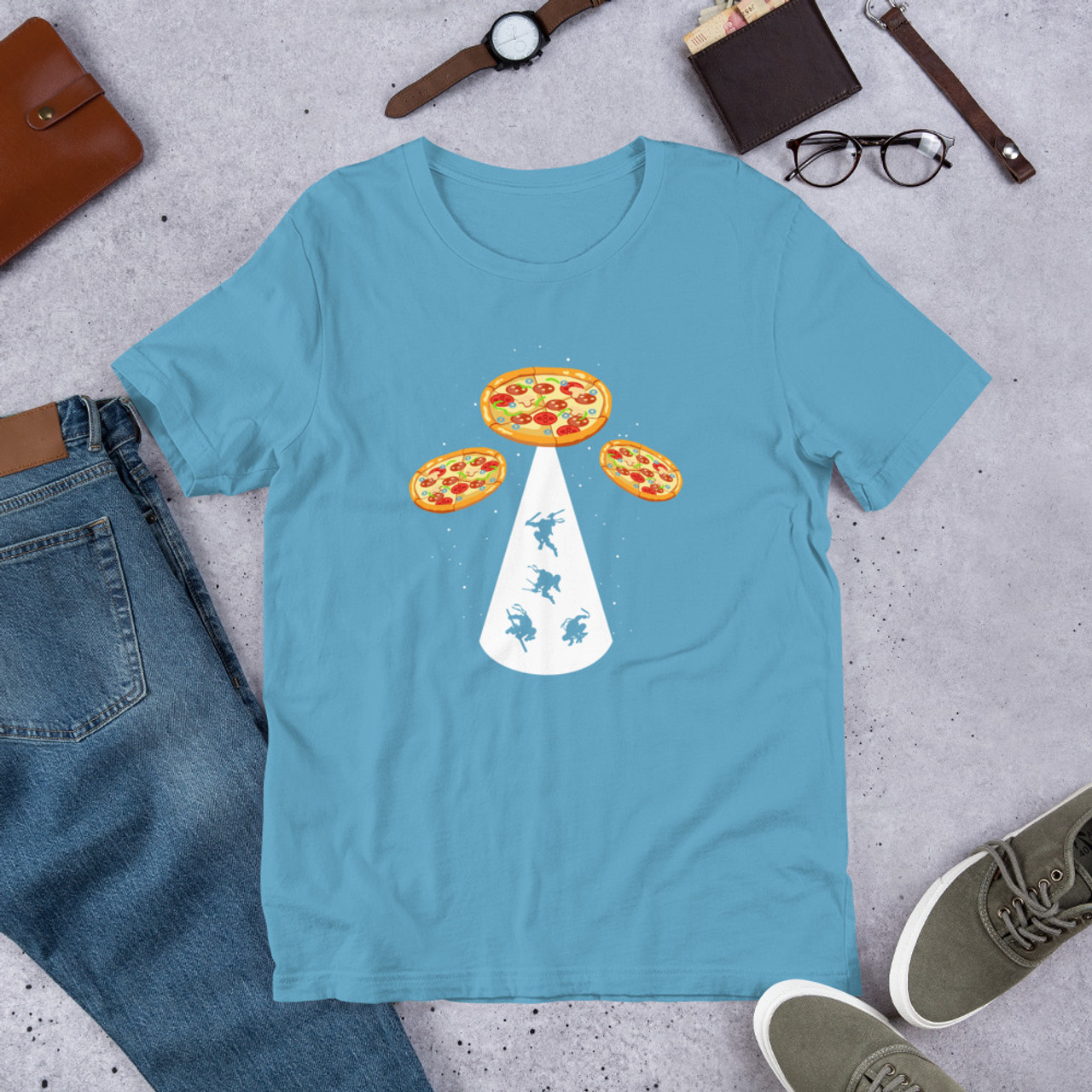Ocean Blue T-Shirt - Bella + Canvas 3001 Pizza UFO