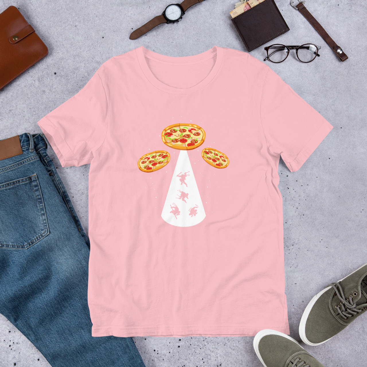 Pink T-Shirt - Bella + Canvas 3001 Pizza UFO
