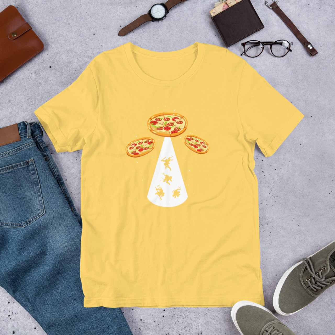 Yellow T-Shirt - Bella + Canvas 3001 Pizza UFO