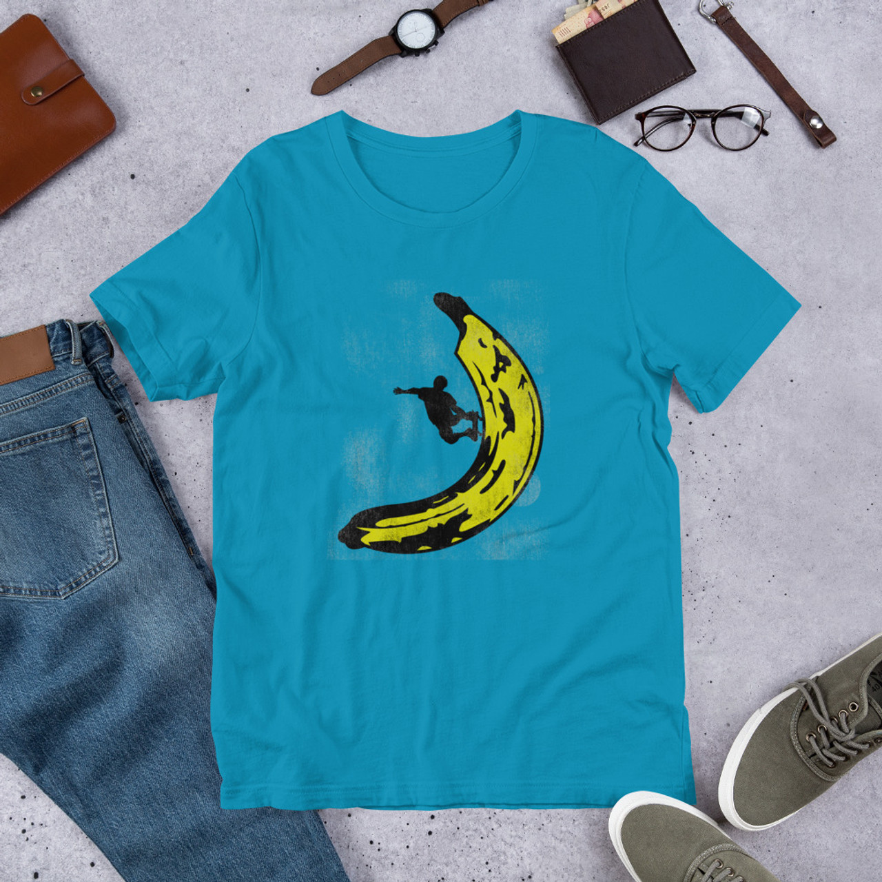 Aqua T-Shirt - Bella + Canvas 3001 Banana Skateboard