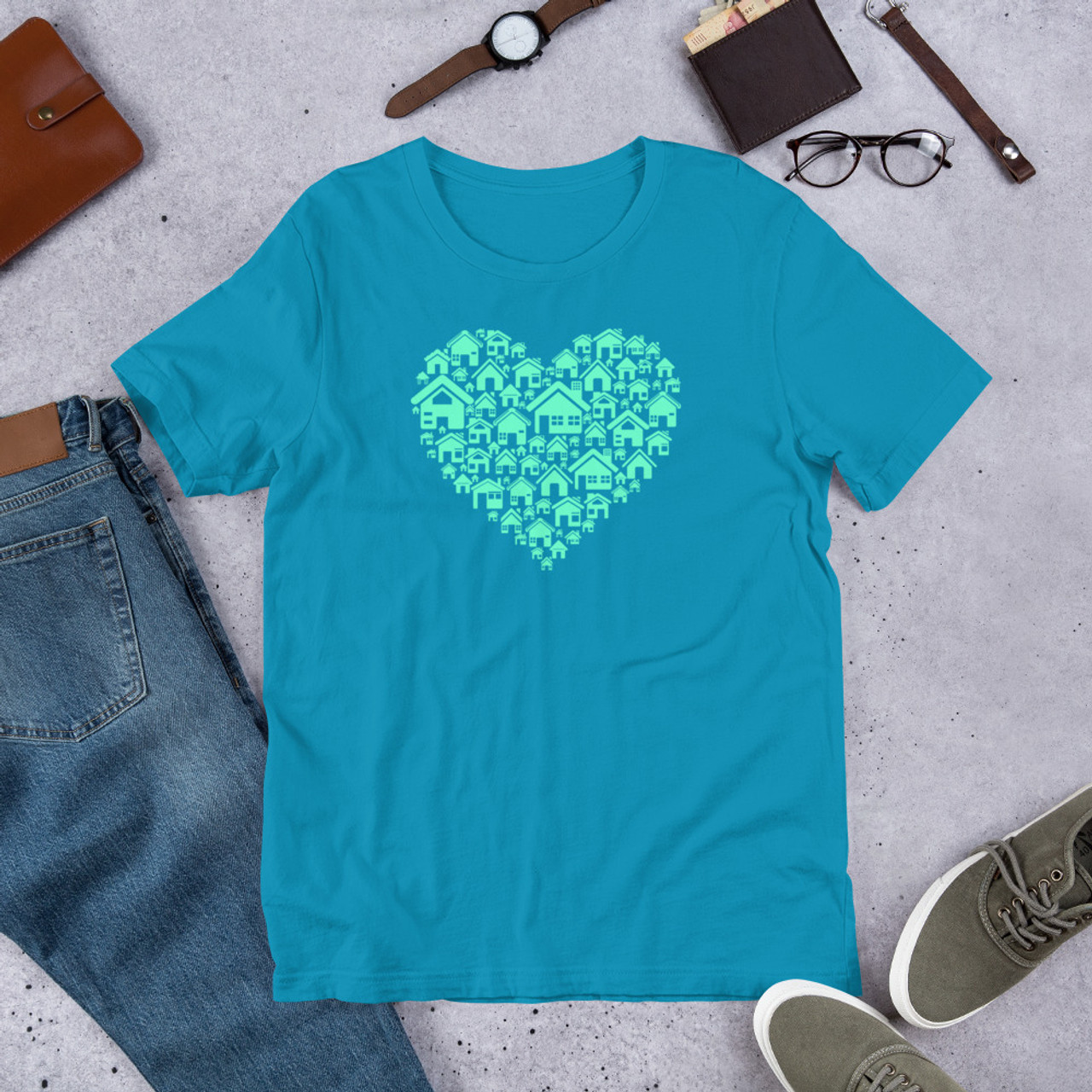 Aqua T-Shirt - Bella + Canvas 3001 Home Heart