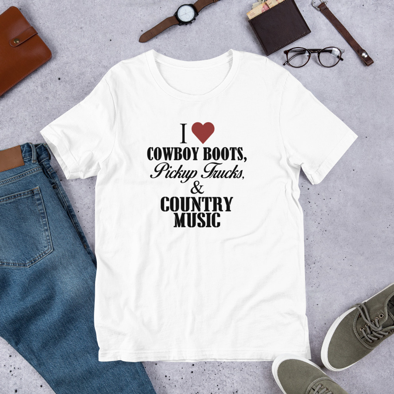 White T-Shirt - Bella + Canvas 3001 I Love Cowboy Boots