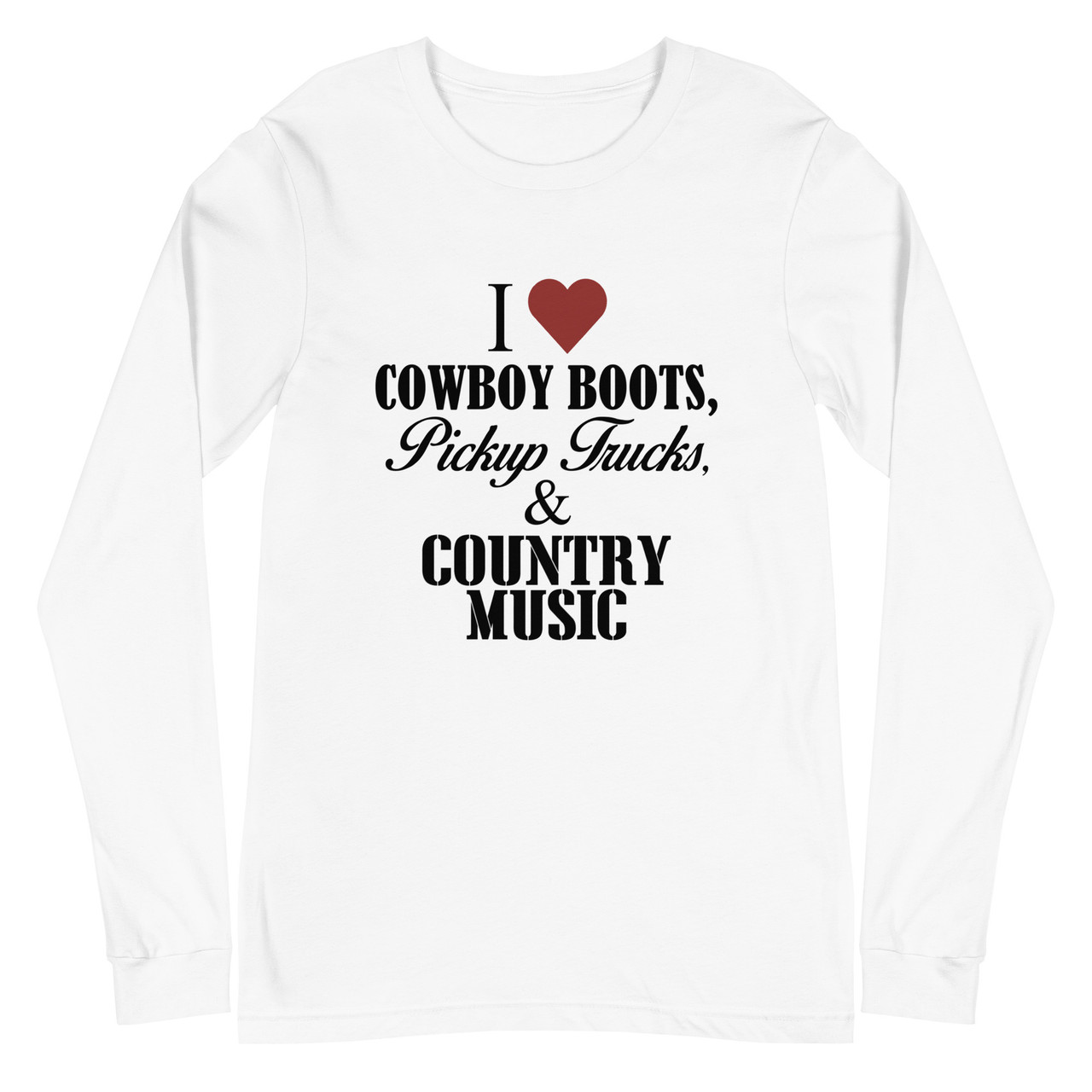 I Love Cowboy Boots Unisex Long Sleeve Tee - Bella + Canvas 3501 