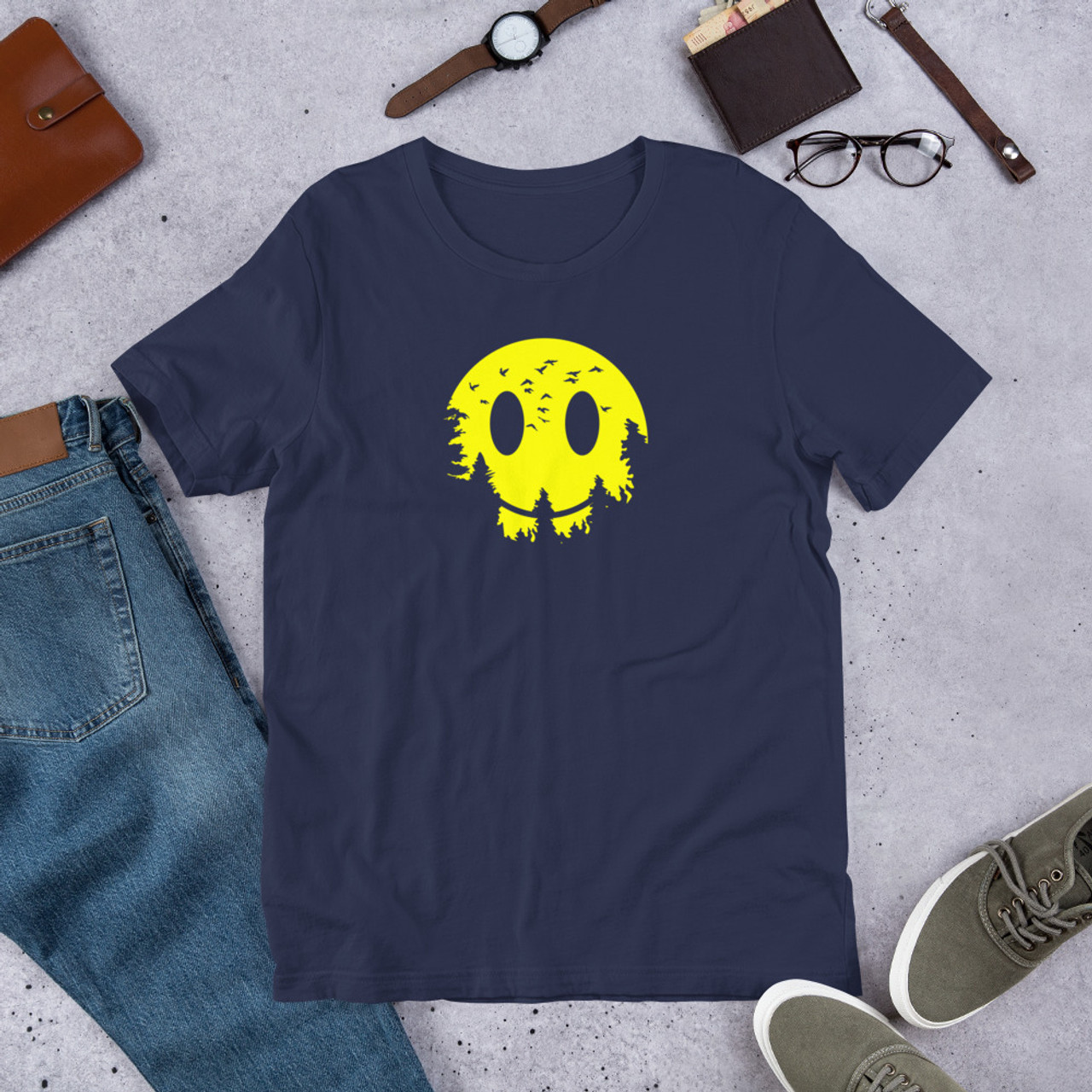 Navy T-Shirt - Bella + Canvas 3001 Smiling Moon