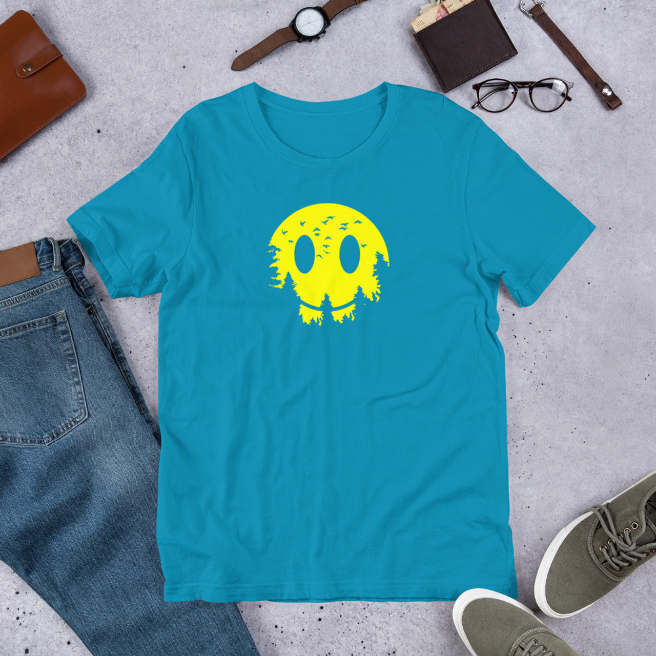 Aqua T-Shirt - Bella + Canvas 3001 Smiling Moon