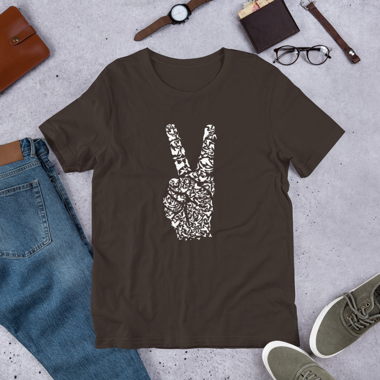 Brown T-Shirt - Bella + Canvas 3001 Peace