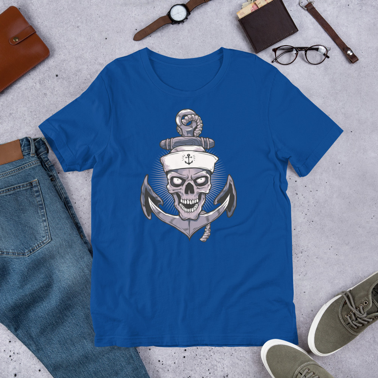 True Royal T-Shirt - Bella + Canvas 3001 Anchor Skull