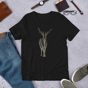 Black T-Shirt - Bella + Canvas 3001 Deer Forest