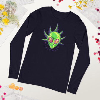 Navy Alien Weed Unisex Long Sleeve Tee - Bella + Canvas 3501