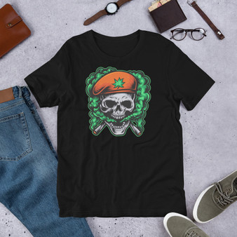 Black Unisex Staple T-Shirt - Bella + Canvas 3001 Captain Skull Cannabis