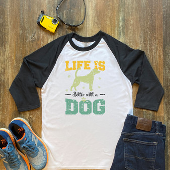 Black Life Is Better With A Dog  Unisex 3/4 Sleeve Raglan Shirt Gildan 5700