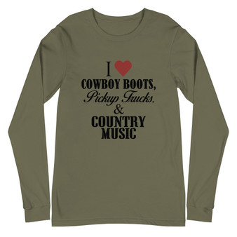 I Love Cowboy Boots Unisex Long Sleeve Tee - Bella + Canvas 3501 