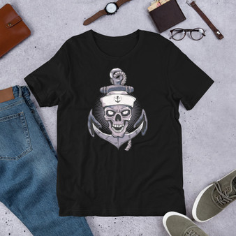 Black T-Shirt - Bella + Canvas 3001 Anchor Skull
