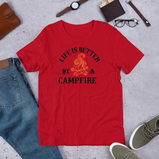 Red T-Shirt - Bella + Canvas 3001 Life Is Better By A Campfire