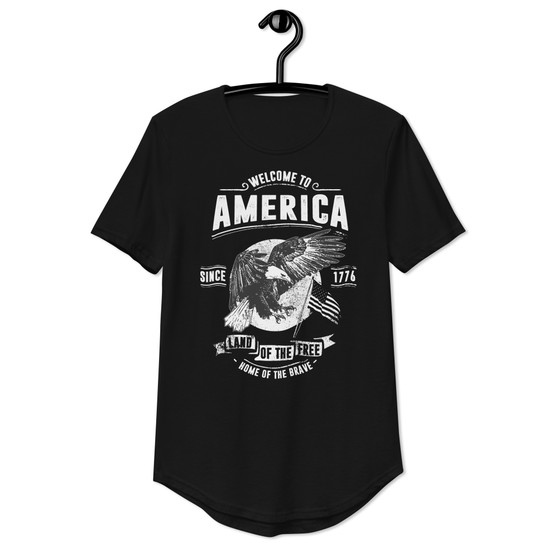 Welcome To America Curved Hem Tee - Bella + Canvas 3003 