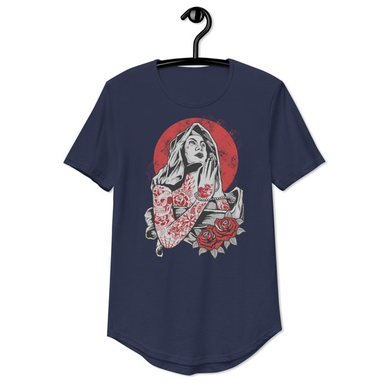 Virgin Mary Tattoo Curved Hem Tee - Bella + Canvas 3003 