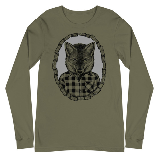 Fox Flannel Unisex Long Sleeve Tee - Bella + Canvas 3501 