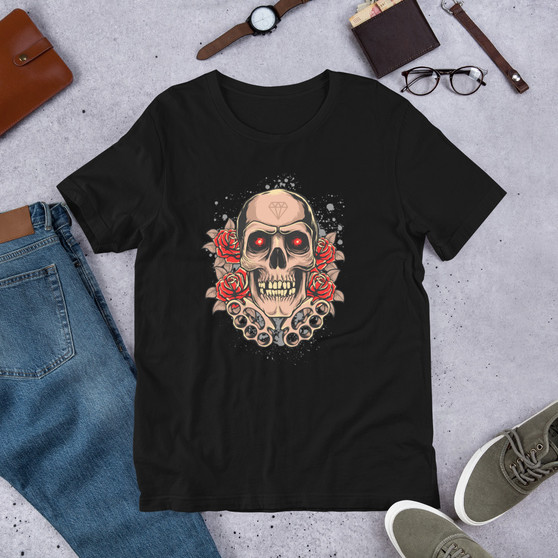 Black T-Shirt - Bella + Canvas 3001 Knuckles Skull
