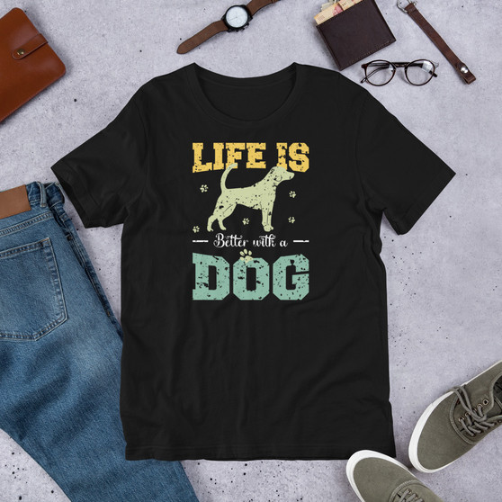 Black T-Shirt - Bella + Canvas 3001 Life Is Better With A Dog