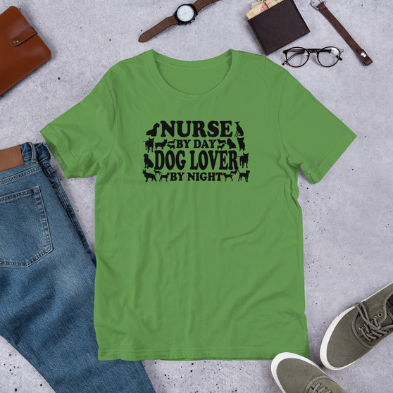 Leaf T-Shirt - Bella + Canvas 3001 Nurse By Day Dog Lover By Night