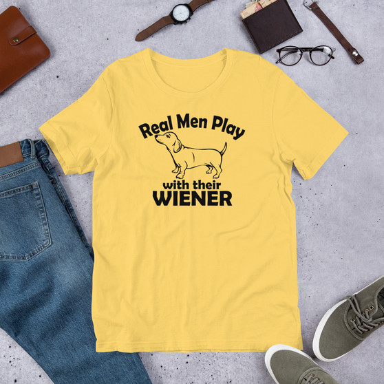 Yellow T-Shirt - Bella + Canvas 3001 Real Men Play With Their Wiener