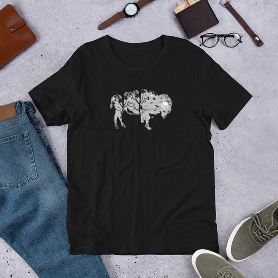 Black T-Shirt - Bella + Canvas 3001 Wild Bison Silhouette