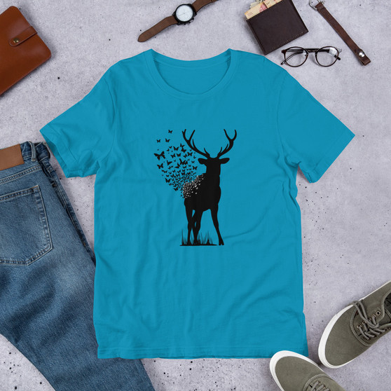 Aqua T-Shirt - Bella + Canvas 3001 Deer Butterfly