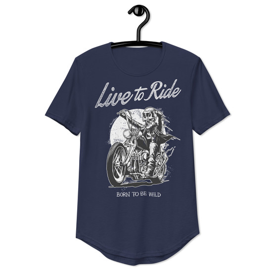 Navy Curved Hem Tee - Bella + Canvas 3003 Live To Ride