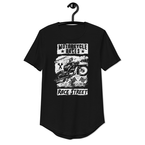 Black Curved Hem Tee - Bella + Canvas 3003 Motorcycle Races