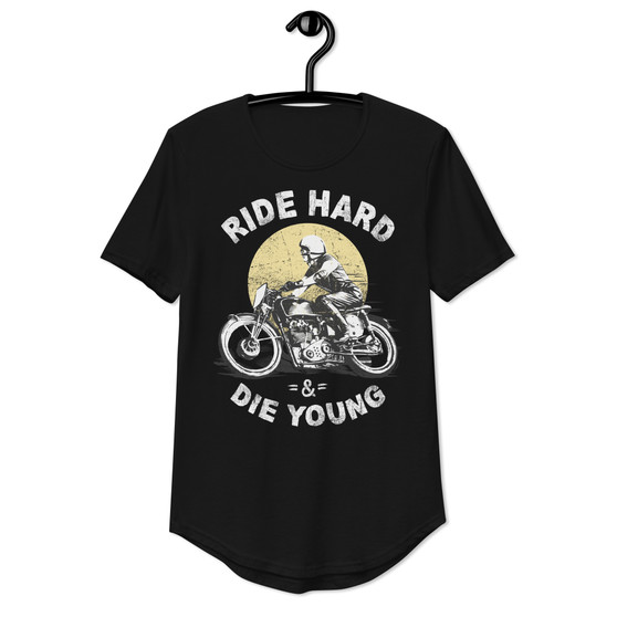 Black  Ride Hard and Die Young Curved Hem Tee - Bella + Canvas 3003