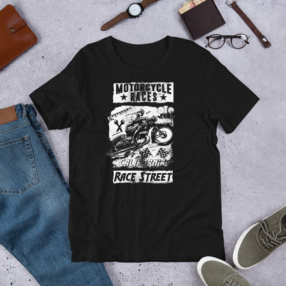 black t shirt motorcycle races