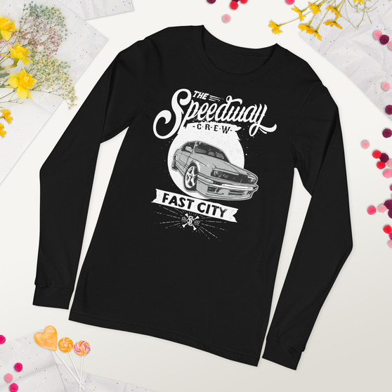 Black The Speedway Crew  Unisex Long Sleeve Tee - Bella + Canvas 3501