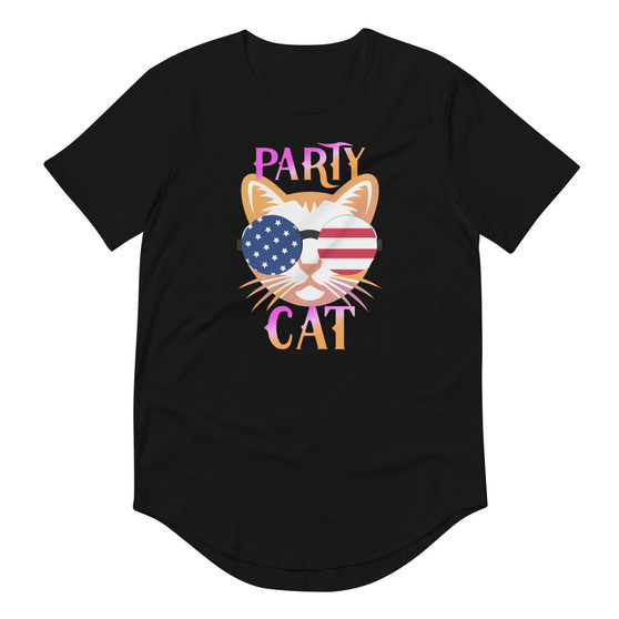 Party Cat Curved Hem Tee - Bella + Canvas 3003 