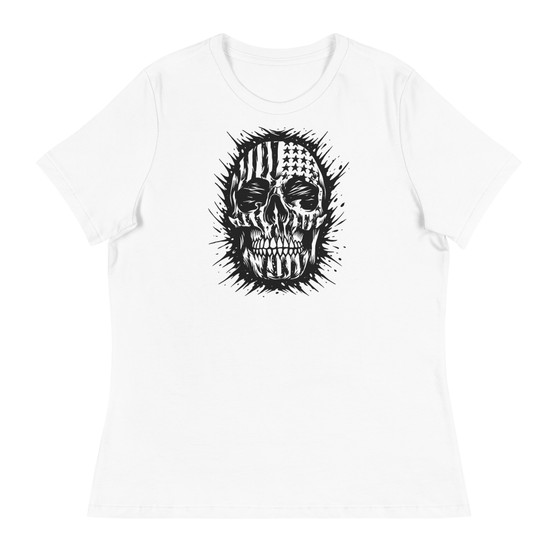American Skull Black & White Women's Relaxed T-Shirt - Bella + Canvas 6400 
