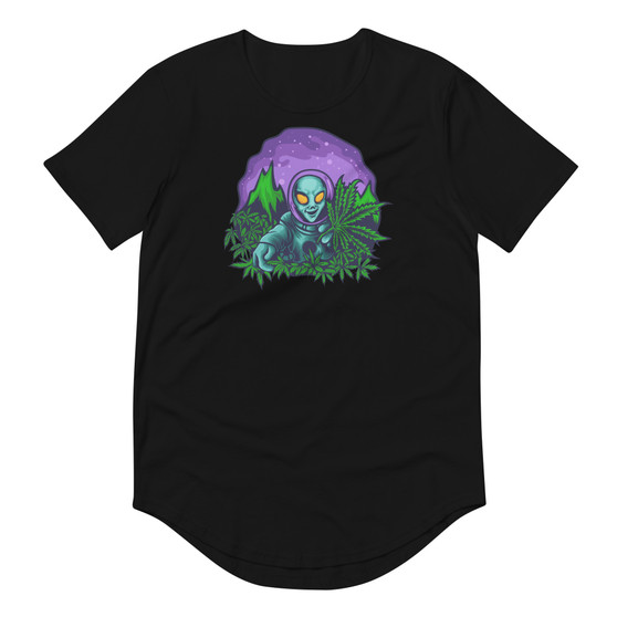 Alien Cannabis Garden Curved Hem Tee - Bella + Canvas 3003 