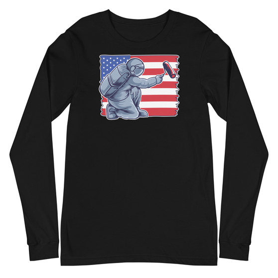 Astronaut Painting Flag Unisex Long Sleeve Tee - Bella + Canvas 3501 