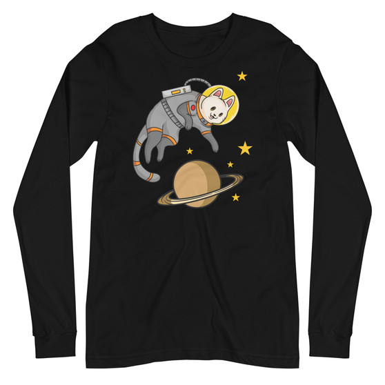 White Space Cat Unisex Long Sleeve Tee - Bella + Canvas 3501 