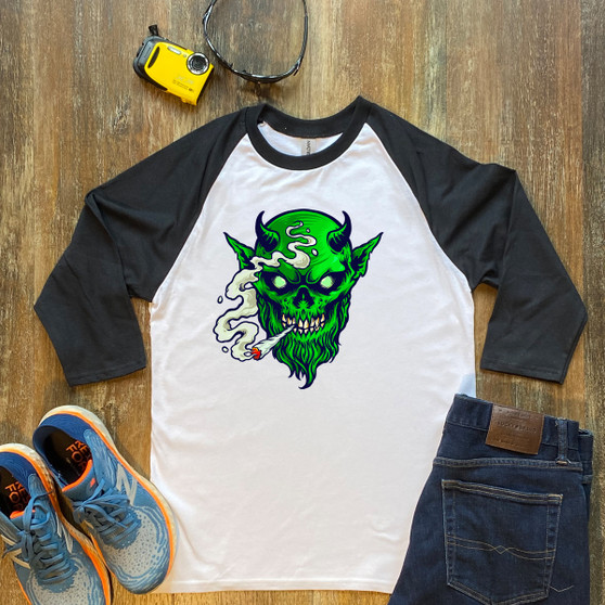 Black Unisex 3/4 Sleeve Raglan Shirt Gildan 5700 Smokin Devil Black Unisex 3/4 Sleeve Raglan Shirt Gildan 5700 Smokin Devil