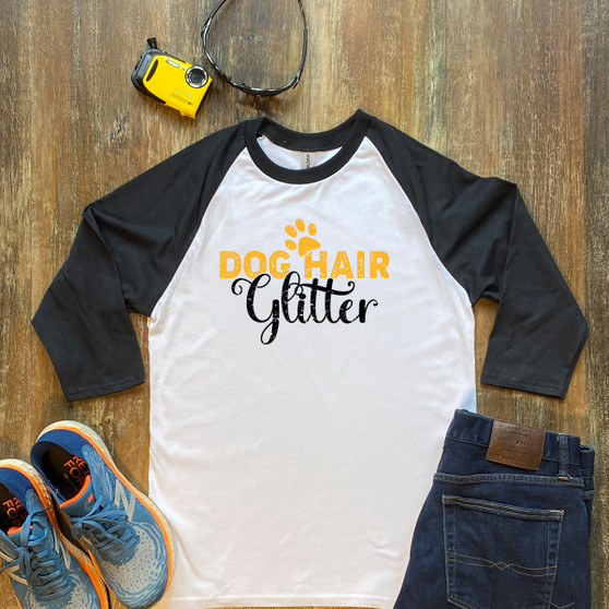 Black Dog Hair Glitter Unisex 3/4 Sleeve Raglan Shirt Gildan 5700