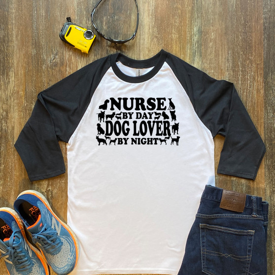 Black Nurse By Day  Unisex 3/4 Sleeve Raglan Shirt Gildan 5700
