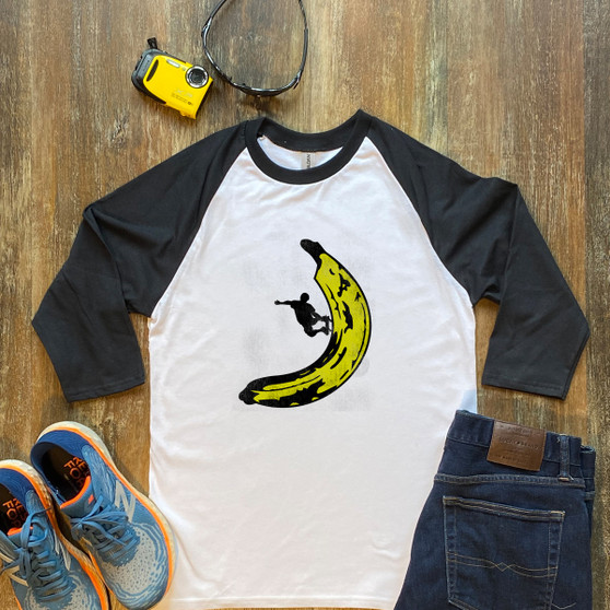 Black Banana Skateboard Unisex 3/4 Sleeve Raglan Shirt Gildan 5700