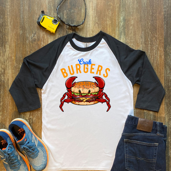 Black Crab Burger  Unisex 3/4 Sleeve Raglan Shirt Gildan 5700
