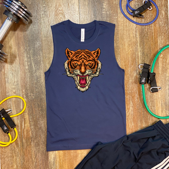 Navy The Tiger Unisex Muscle Shirt - Bella + Canvas 3483