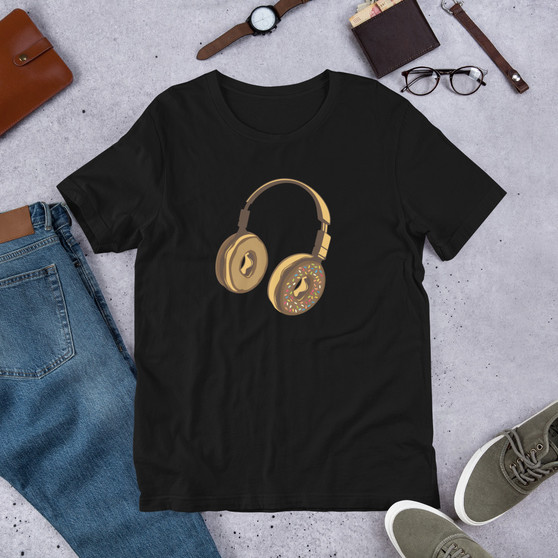 Black T-Shirt - Bella + Canvas 3001 Headphone Donut